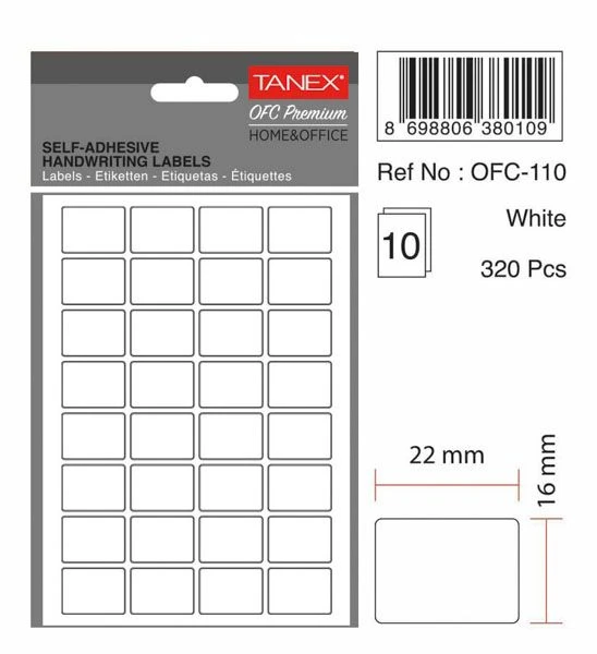 Tanex Zelfklevend Etiket 16x22mm - Wit #OFC-110W 2 Tanex Zelfklevend Etiket 16x22mm - Wit #OFC-110W