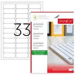 Tanex Wit Zelfkl. Verwijderb. Etiket A4|63.5x25.4mm #TW-2033