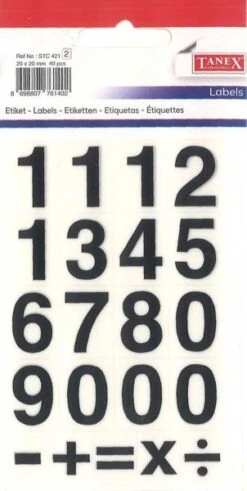 Tanex Etiketnummers 20x20mm|Zwart #STC-421